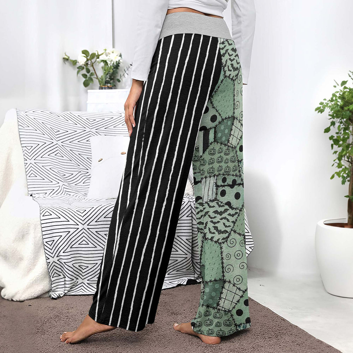 Mint Macabre Patchwork Women's High-waisted Wide Leg Pants
