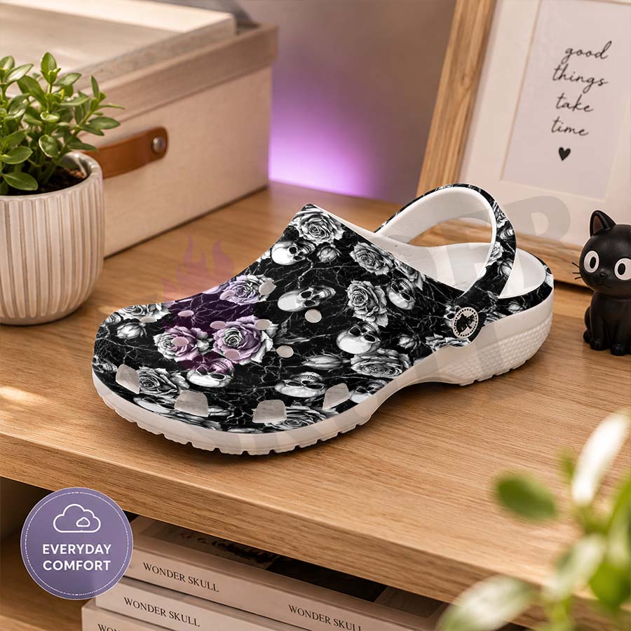 Wonder Skull Lightweight Clog Sandals are designed for all-day comfort. Featuring breathable ventilation holes, a cushioned footbed, and a pivoting heel strap, these versatile unisex clogs are perfect for use at home, outdoors, or at work — whatever your profession may be.