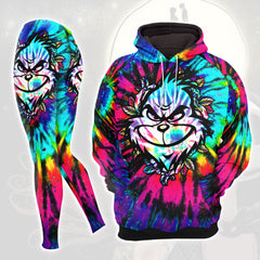 TieDye Rainbow Nightmare Theme Combo Hoodie and Leggings - Dark and edgy matching set with skull designs for a unique and stylish look