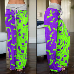 Purple Green Halloween Skull Nightmare Women's High-waisted Wide Leg Pants | Wonder Skull