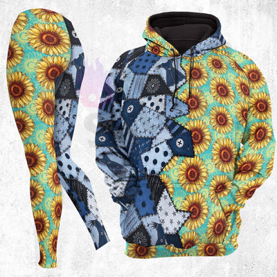 Women Hoodie and Leggings, Blue Night Blooms Pattern Outwear Pants Outfit