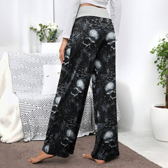 Filigree Skull Pattern Women's High-waisted Wide Leg Pants | Wonder Skull