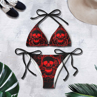 Vivid Red Skull Thunder Micro Triangle Bikini Swimsuit - Wonder Skull