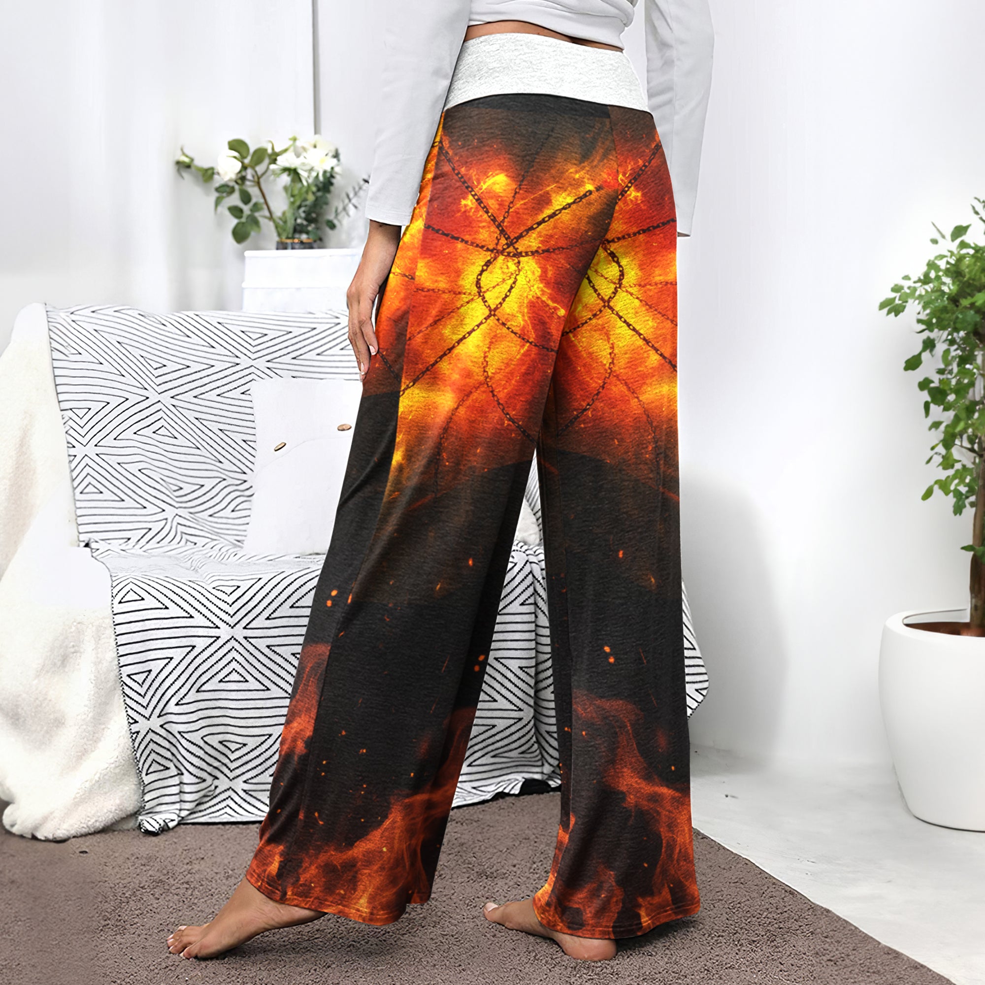 Chained Fury Skull Women's High-waisted Wide Leg Pants