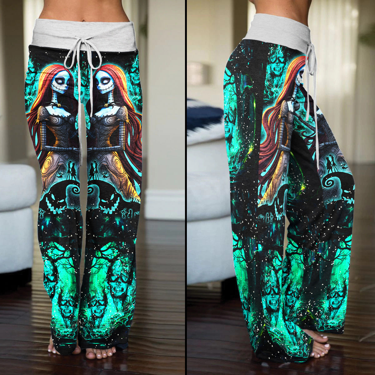 Dark Nightmare Couple Art Women's High-waisted Wide Leg Pants | Wonder Skull