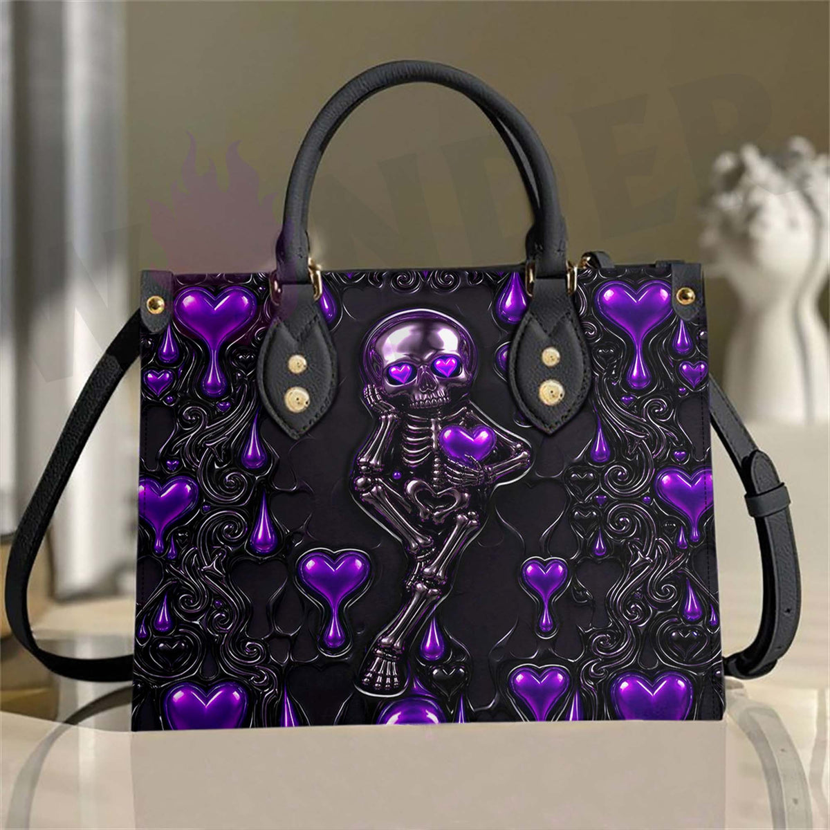 Wonder Skull structured tote bag solves the "I can't find anything in my bag" problem. The roomy interior fits your tablet, phone, wallet, water bottle, umbrella, and cosmetics — without the overstuffed look. Multiple interior pockets keep everything organized, so you're never digging around at checkout. Reinforced rivet corners and quality metal hardware ensure the bag holds up to daily use. Whether you're heading to work, running errands, or catching a flight, this tote keeps you looking put-together.