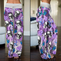 Violet Skull Butterfly Women's High-waisted Wide Leg Pants | Wonder Skull