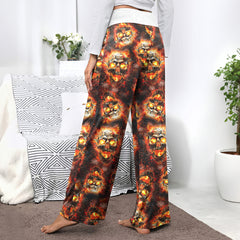 Hellfire Scorch Skulls Pattern Women's High-waisted Wide Leg Pants