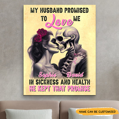 My Husband's Promise - Custom Personalized Names Gothic Skull And Roses Canvas
