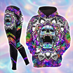 Women Hoodie and Leggings, Abstract Mandala Skull Outwear Pants Outfit