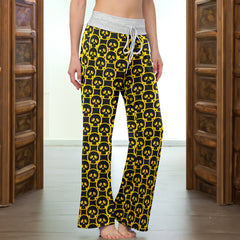 Bold Skull Yellow Pattern Women's High-waisted Wide Leg Pants