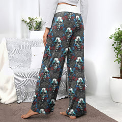 Shadowed Azure Skulls Women's High-waisted Wide Leg Pants