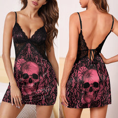 Magenta Skull Spider Gothic & Punkrock Women's Sleepwear | Lace Cami Dress Nightgowns