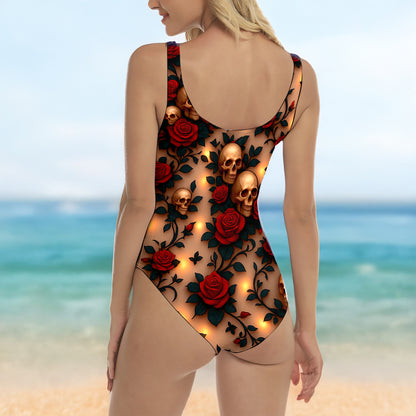 One Piece Bikini Nocturnal Bloom Skulls Print Swimwear