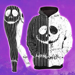 Black White Nightmare Combo Hoodie and Leggings - Dark and edgy matching set with skull designs for a unique and stylish look.