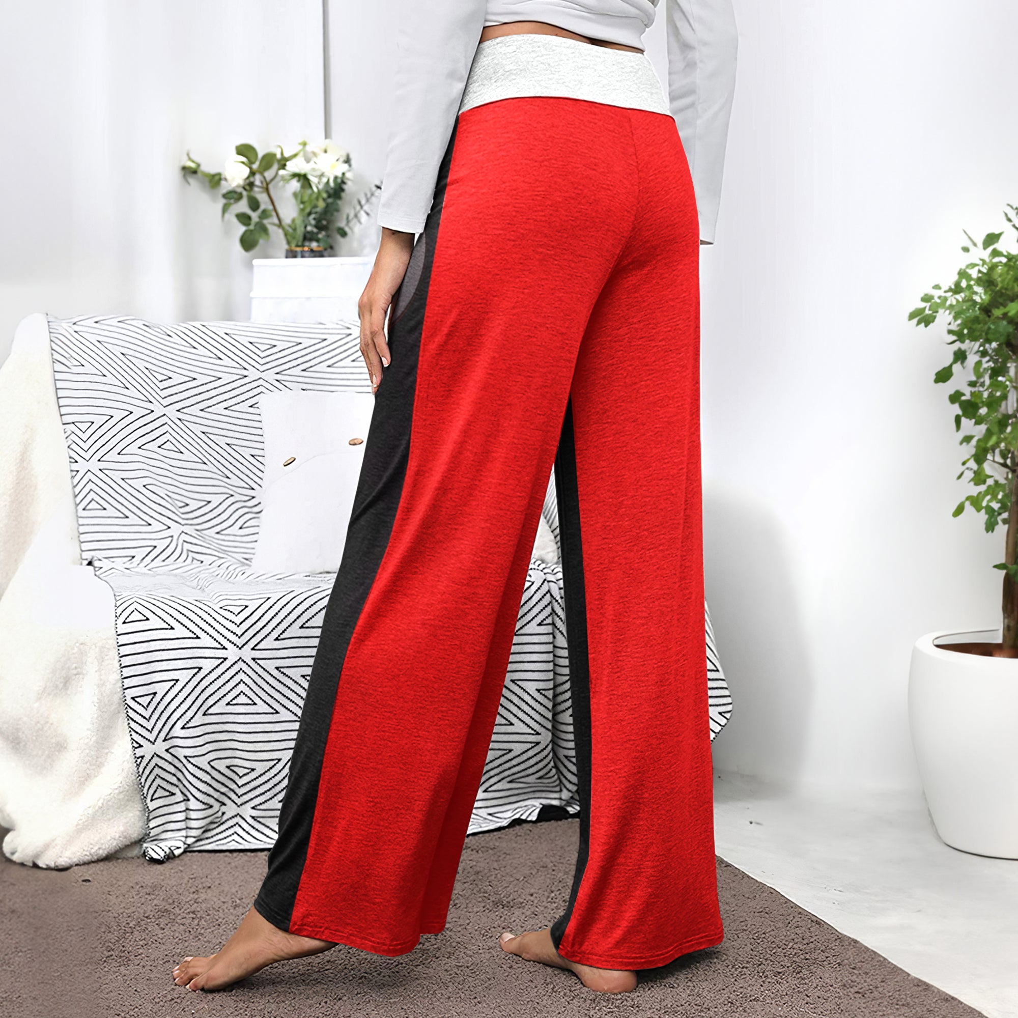 Crimson Gaze Skull Women's High-waisted Wide Leg Pants