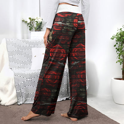 Barbed Heart Skull Rose Women's High-waisted Wide Leg Pants