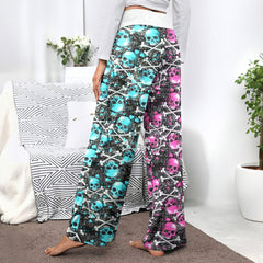 Neon Grunge Skull Love Women's High-waisted Wide Leg Pants