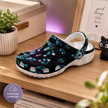 Wonder Skull Lightweight Clog Sandals are designed for all-day comfort. Featuring breathable ventilation holes, a cushioned footbed, and a pivoting heel strap, these versatile unisex clogs are perfect for use at home, outdoors, or at work — whatever your profession may be.
