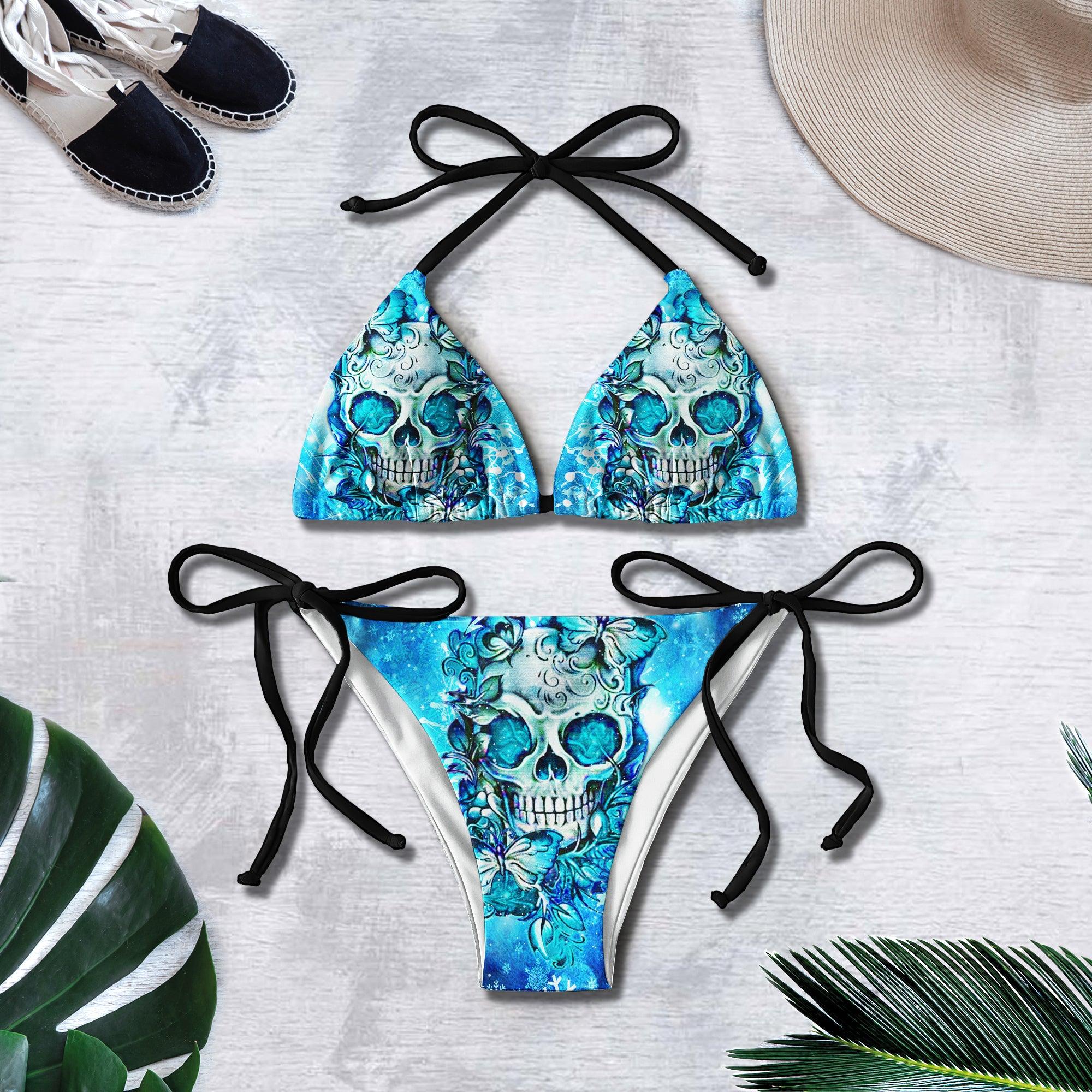 Blue Crystal Skull Ice Micro Triangle Bikini Swimsuit - Wonder Skull