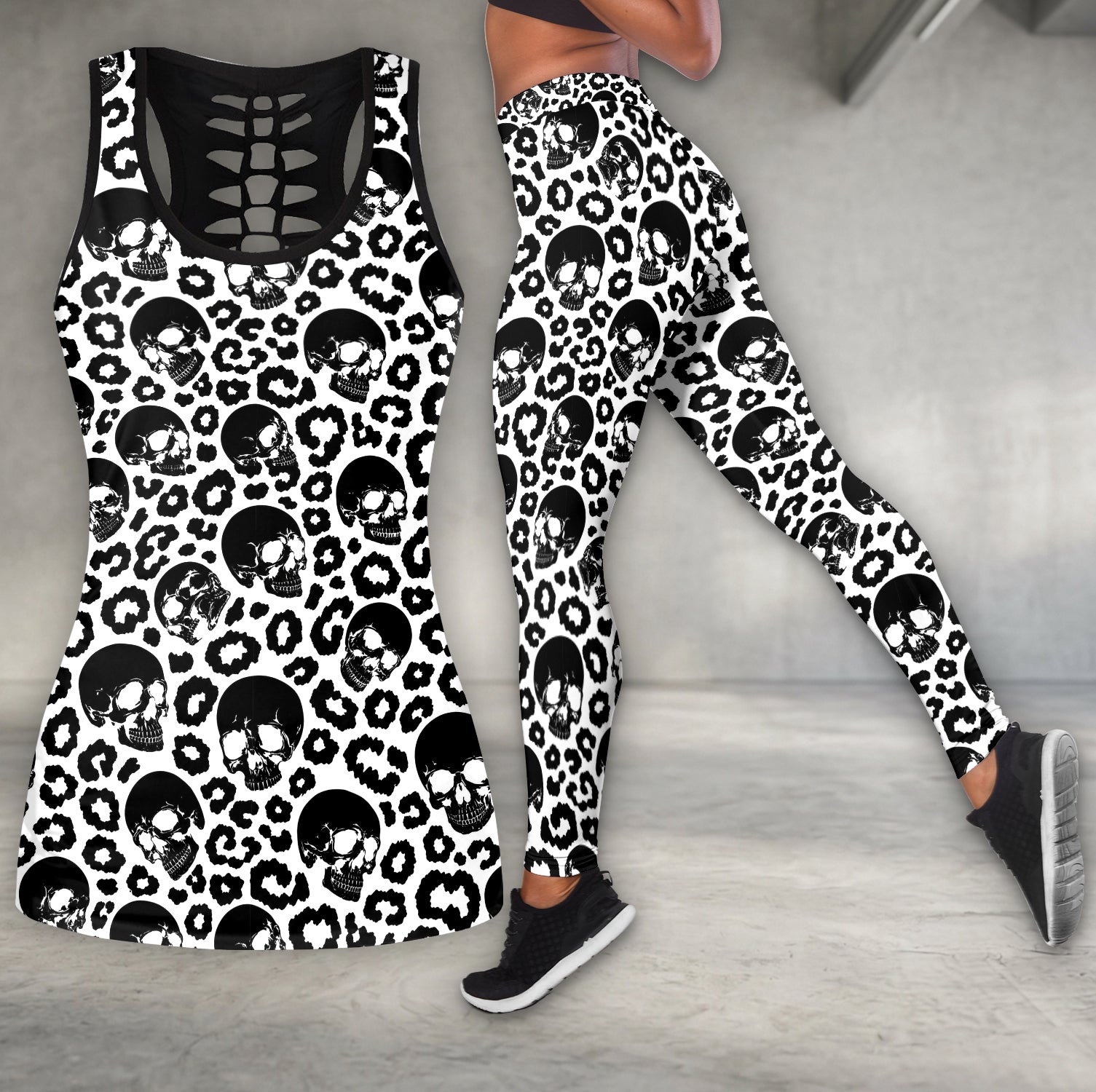Grunge Leopard Skull Texture Tanktop and Legging