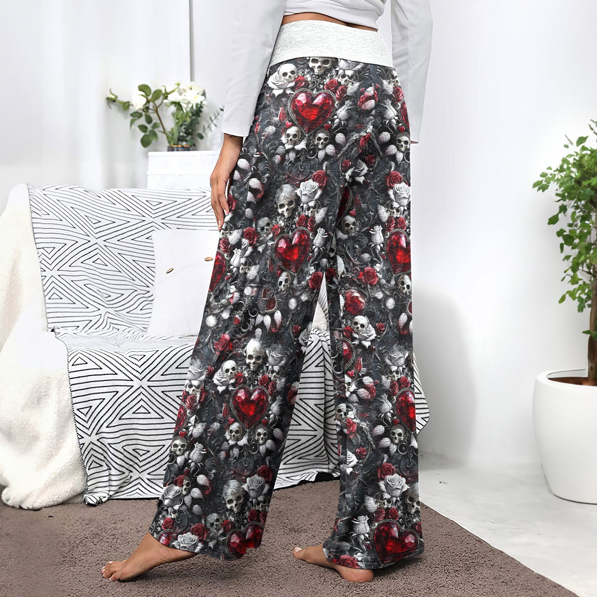 Skull Royal Pattern Women's High-waisted Wide Leg Pants