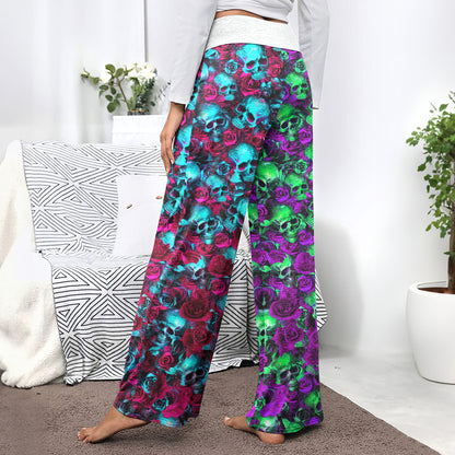 Gradient Skull Flower Dream Women's High-waisted Wide Leg Pants