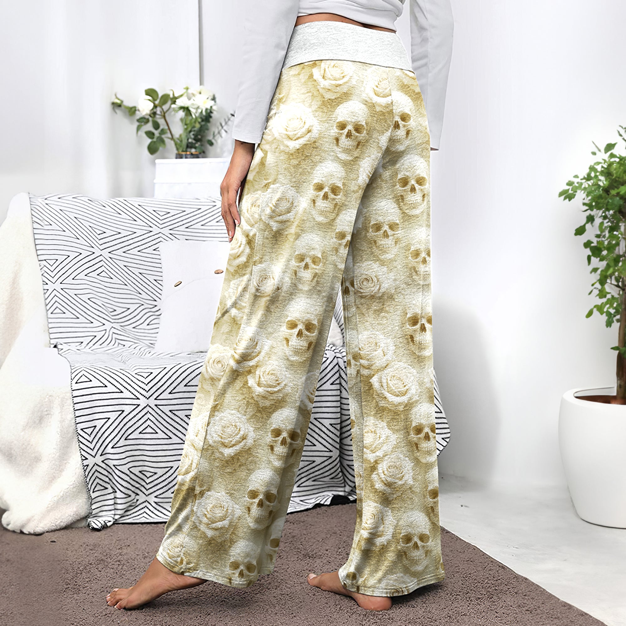 Skull Rose Garden Grace Women's High-waisted Wide Leg Pants