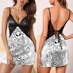 Black & White Nightmare Face & Punkrock Women's Sleepwear | Lace Cami Dress Nightgowns