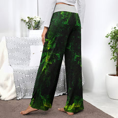 Green Abstract Scary Face Women's High-waisted Wide Leg Pants | Wonder Skull