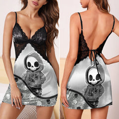 Metal Skeleton Art Women's Back Lace Babydolls Nightgowns