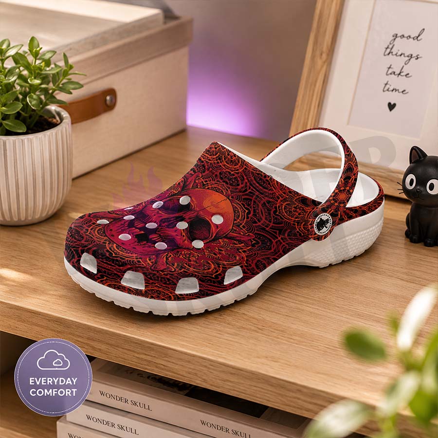 Wonder Skull Lightweight Clog Sandals are designed for all-day comfort. Featuring breathable ventilation holes, a cushioned footbed, and a pivoting heel strap, these versatile unisex clogs are perfect for use at home, outdoors, or at work — whatever your profession may be.