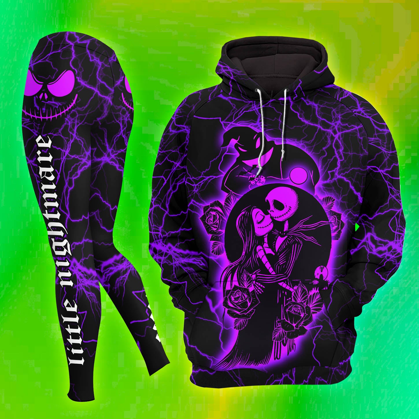 Women Hoodie and Leggings, Purple Couple Night Art Outwear Pants Outfit