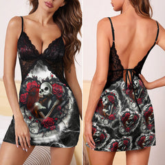 Couple Retro Artwork Women's Back Lace Babydolls Nightgowns