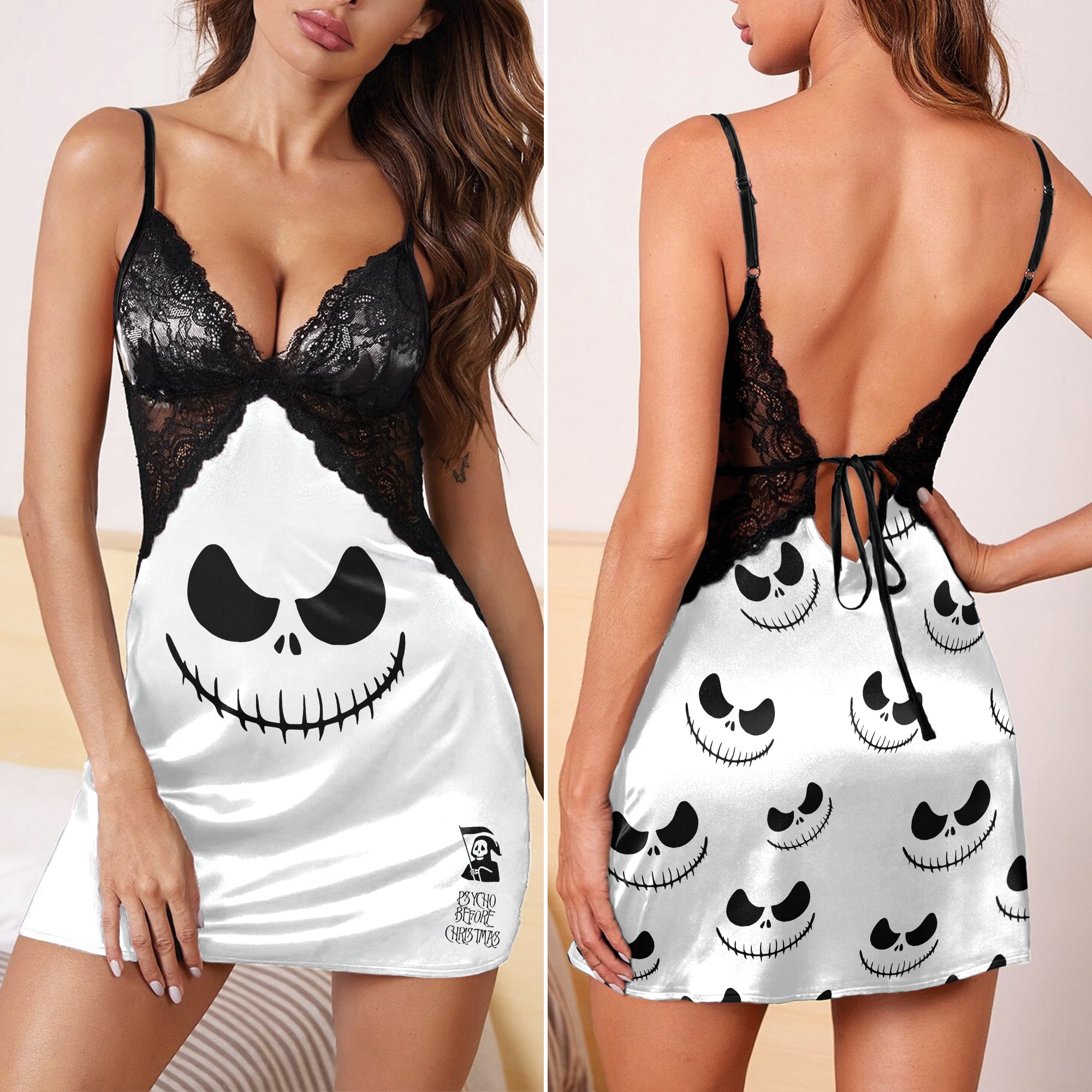 Black White Art Women's Back Lace Babydolls Nightgowns