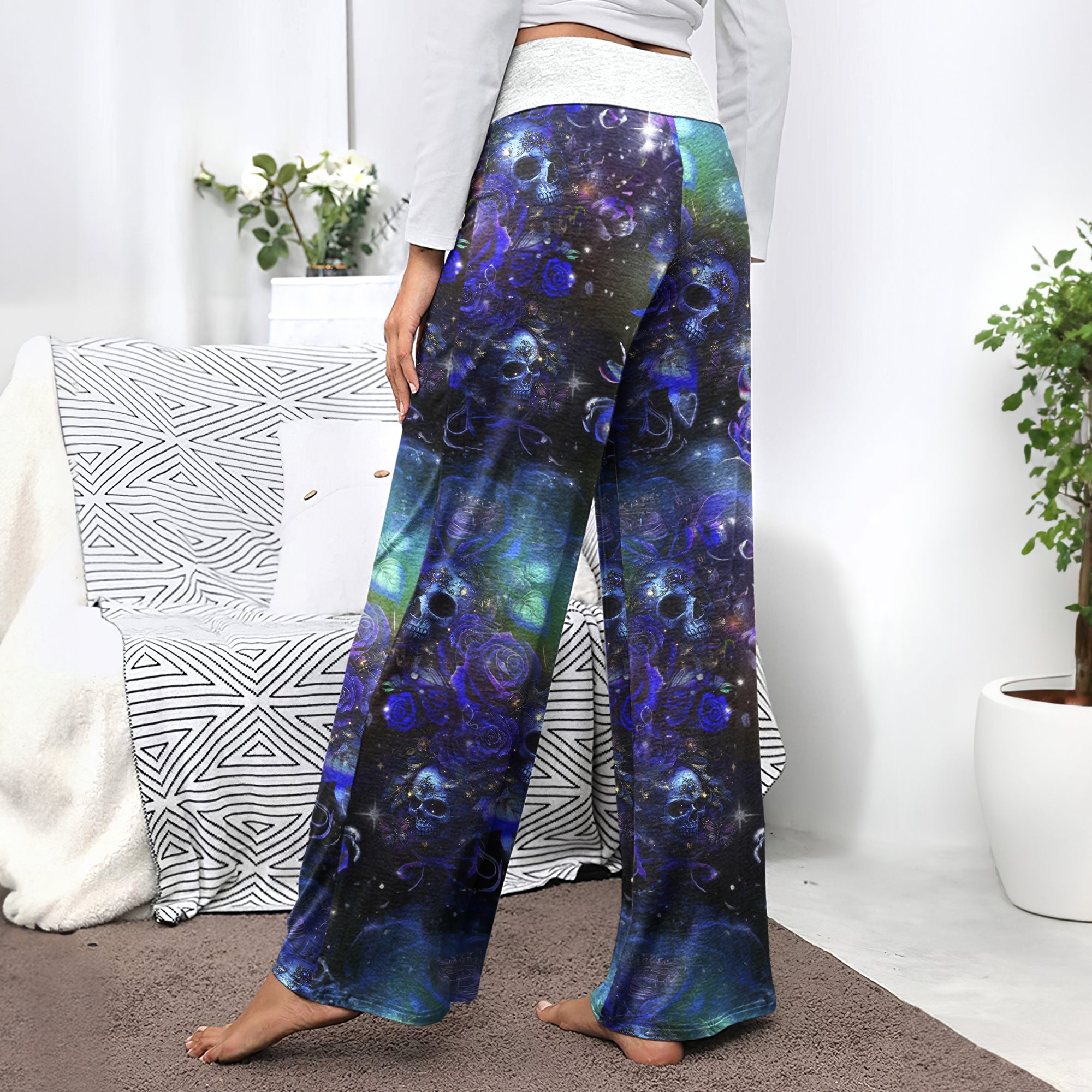 Purple Galaxy Skull Women's High-waisted Wide Leg Pants
