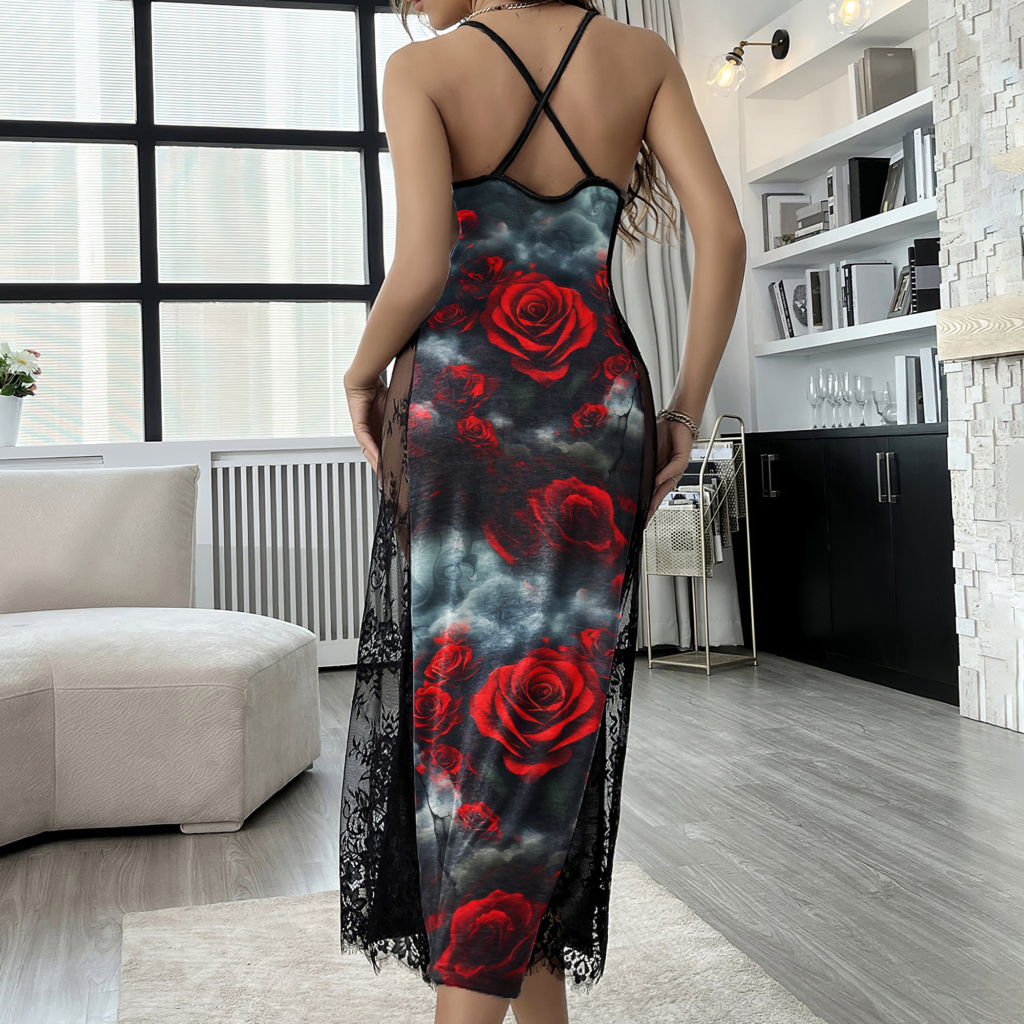 Smoke Skull Rose Art Women's Lace Cami Sleepwear