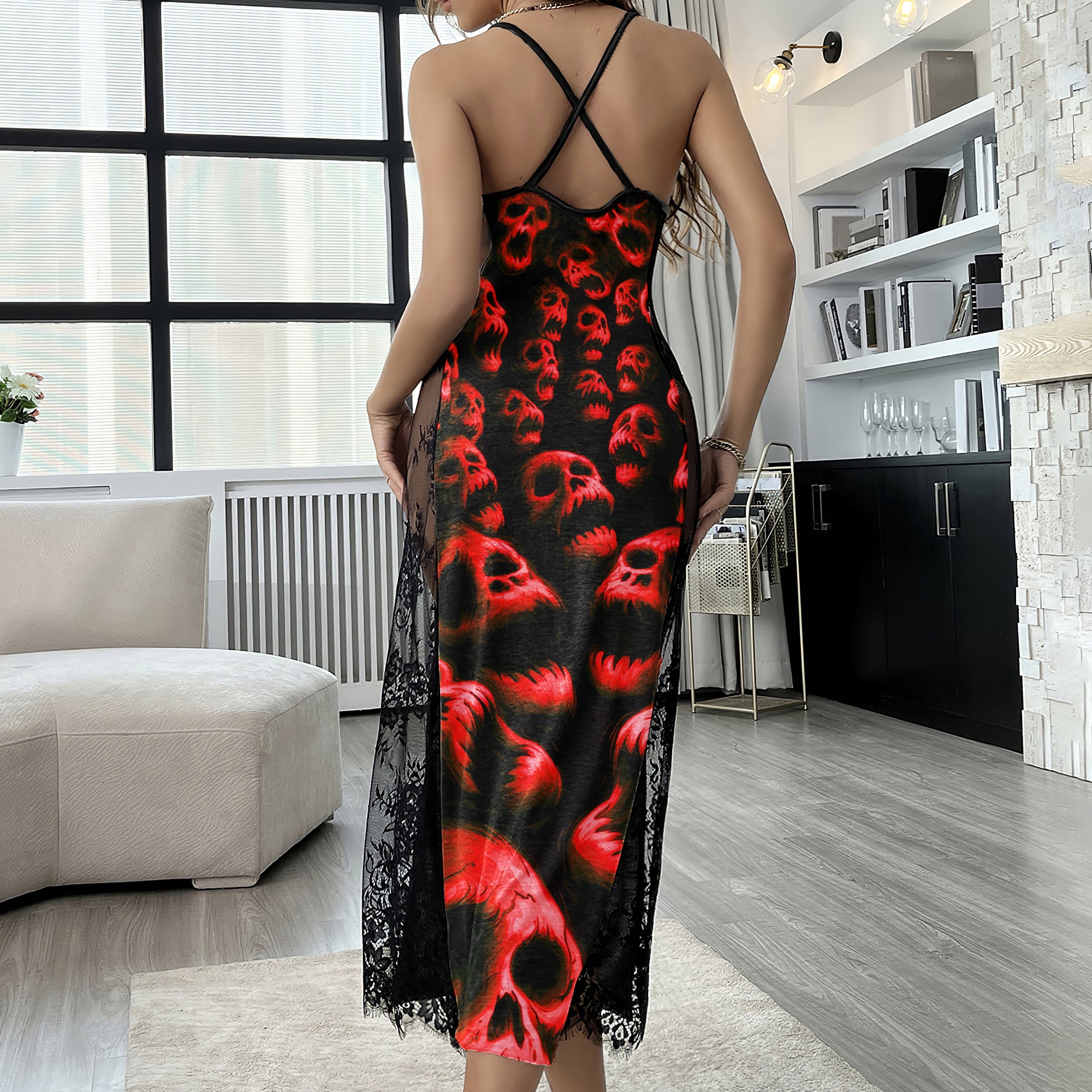 Red Hellfire Skeleton Lace Cami Sleepwear