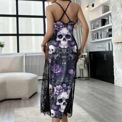 Purple Gothic Skull Art Women's Lace Cami Sleepwear