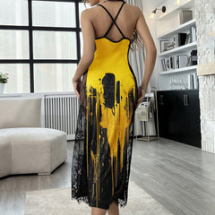 Yellow Brush Skull Art Women's Lace Cami Sleepwear