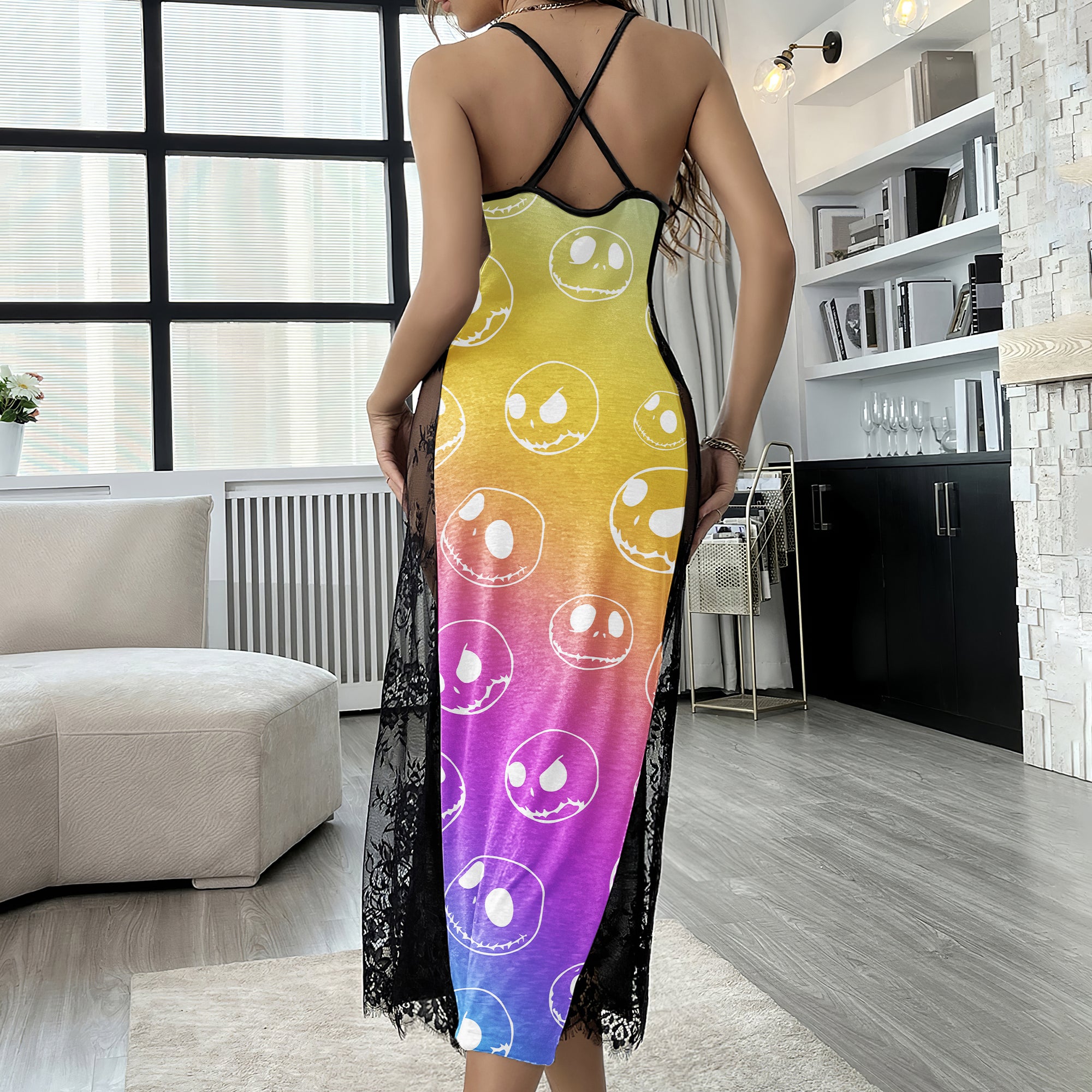 Rainbow Skull Pattern Women's Lace Cami Sleepwear
