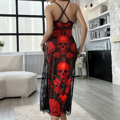 Red Skull Butterfly Art Women's Lace Cami Sleepwear