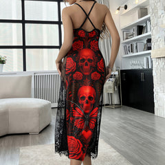 Red Skull Butterfly Art Women's Lace Cami Sleepwear
