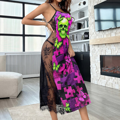 Neon Skull Butterfly Puzzle Lace Cami Sleepwear