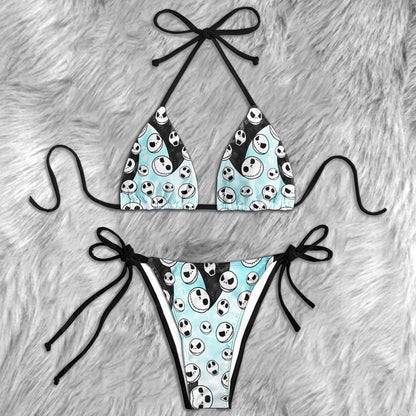 Frosty Ghost Skull Pattern Micro Triangle Bikini Swimsuit