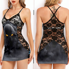 Smoldering Specter Skull Women's Black Lace Cami Dress Babydolls Nightgowns