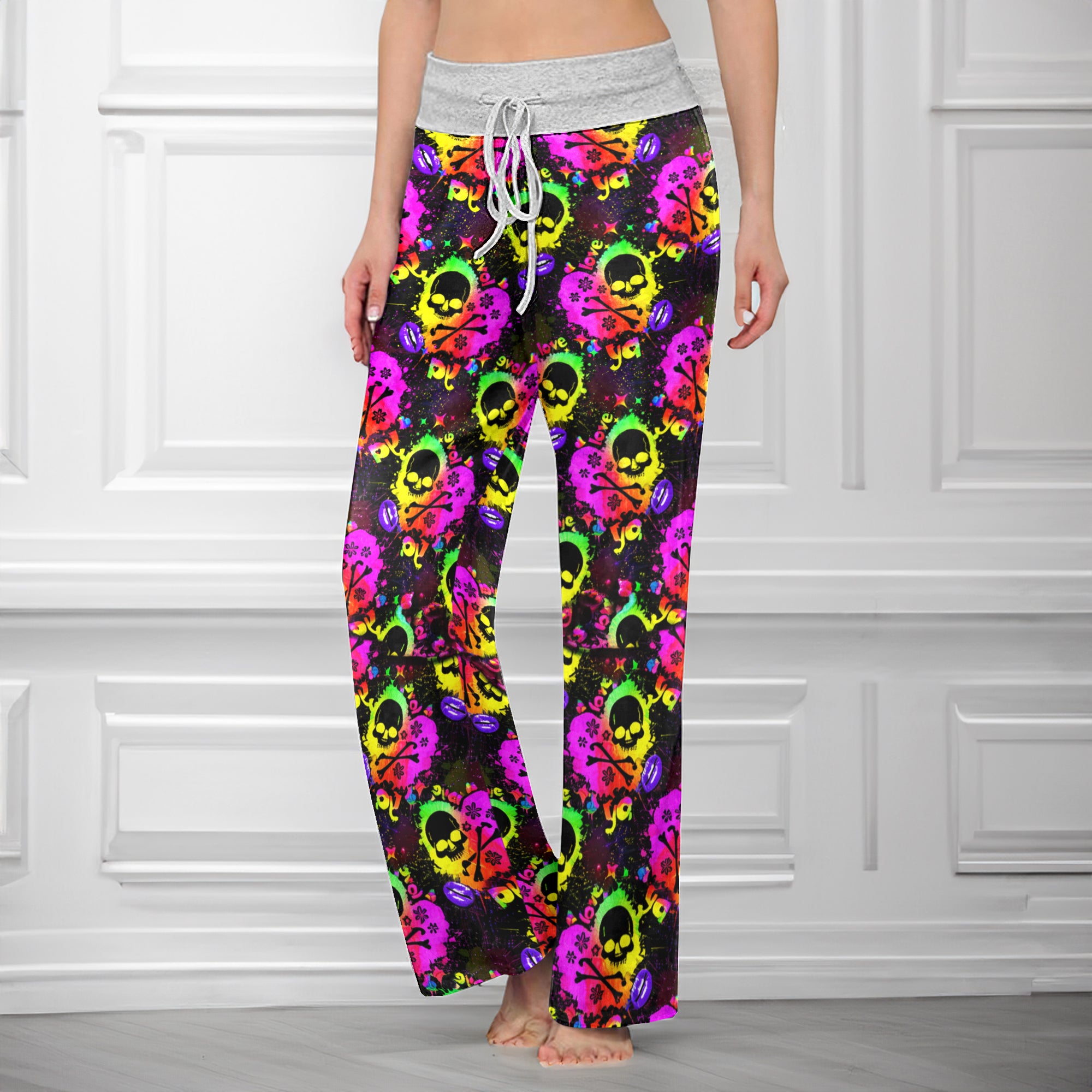 Radical Retro Grunge Skull Women's High-waisted Wide Leg Pants