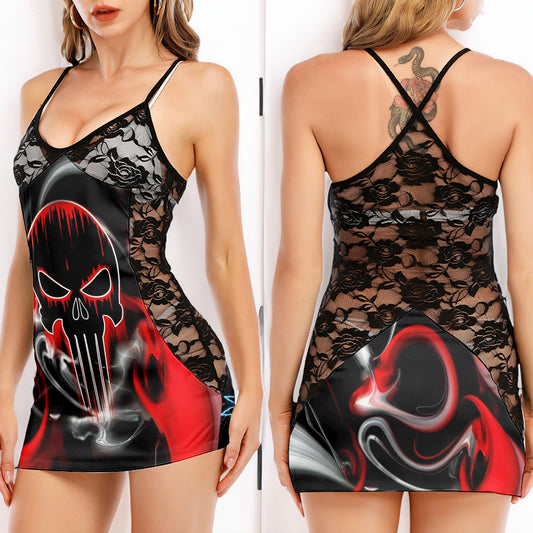Abstract Reaper Smoke Women's Black Lace Cami Dress Babydolls Nightgowns