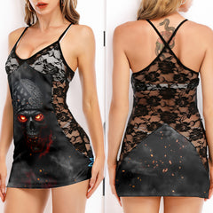 Cinder Skull Art Women's Black Lace Cami Dress Babydolls Nightgowns
