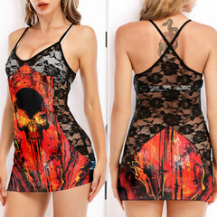 Melting Skull Lava Women's Black Lace Cami Dress Babydolls Nightgowns
